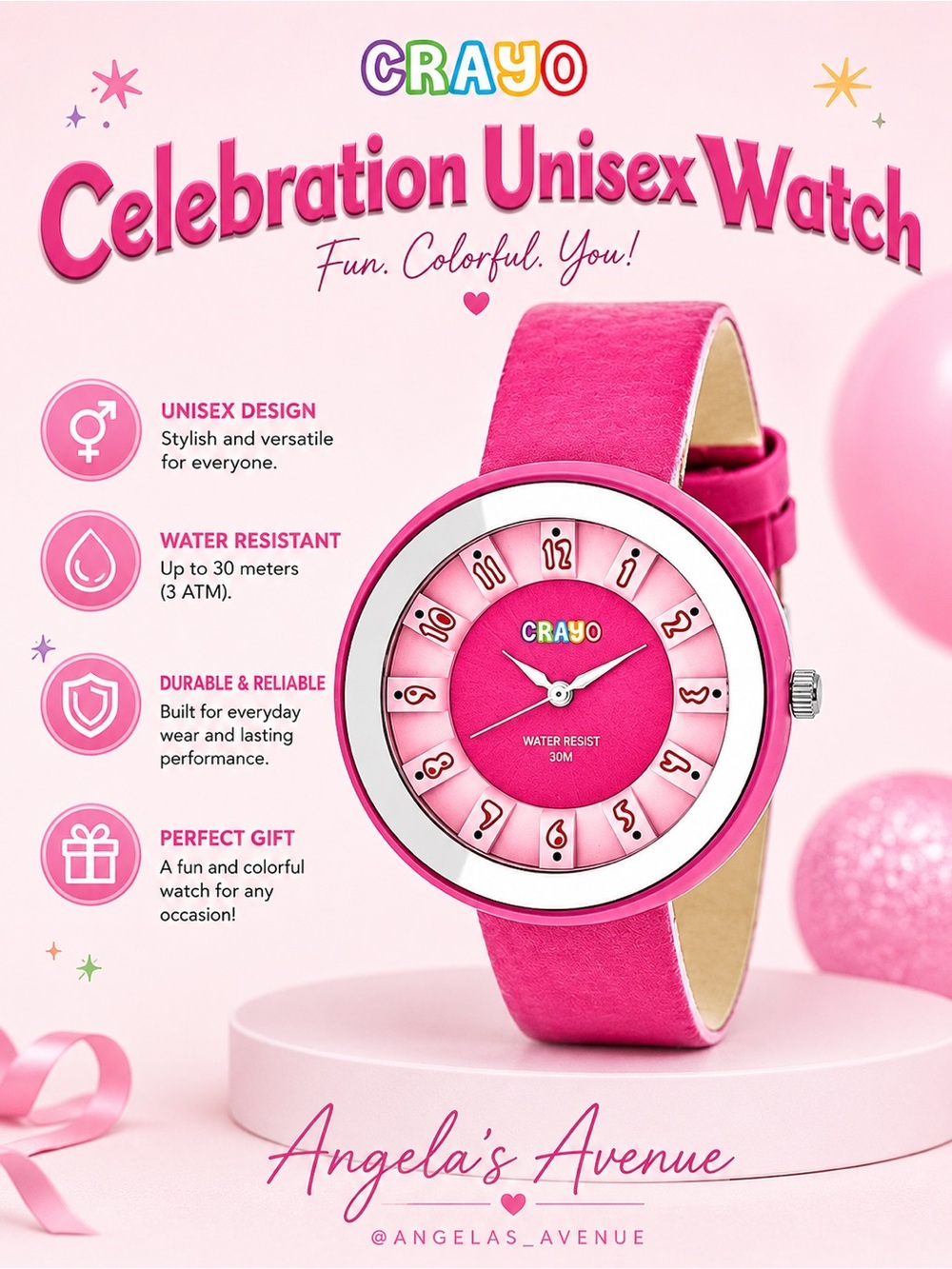 CRAYO Celebration Unisex Pink Watch